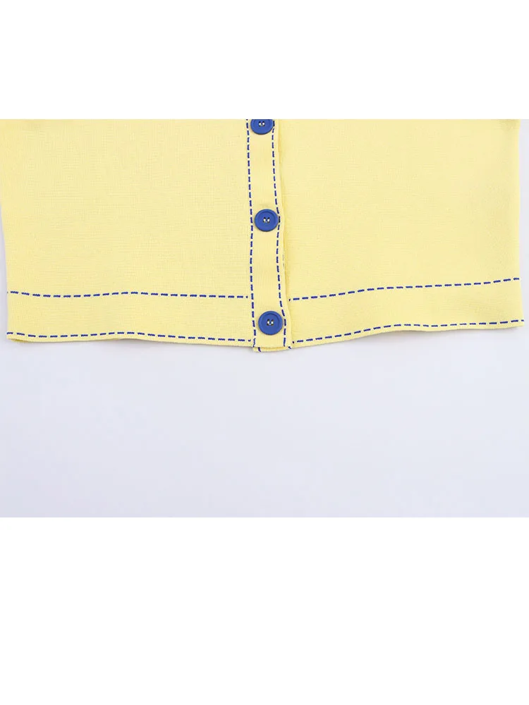 HH Women New Fashion Single Breasted POLO Shirt With Thread Lapel Short Sleeve Knit Coat Female Elegant Slim Fit Casual Top