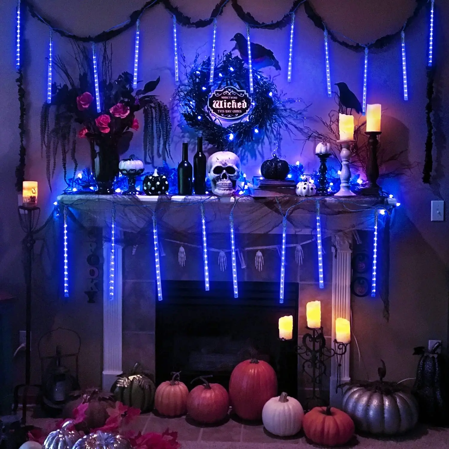 1 Pack Solar Meteor Shower Light/2 Pack 200 LED Solar Halloween Lights Blue