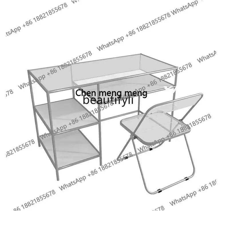 โต๊ะทำงาน/โต๊ะเครื่องแป้ง/โต๊ะคอมพิวเตอร์ รุ่น B7304 สไตล์มินิมอล สแตนเลสสตีล โมเดิร์น หรูหราเบาๆ พร้อมที่เก็บของ  หน้าโต๊ะกระจก