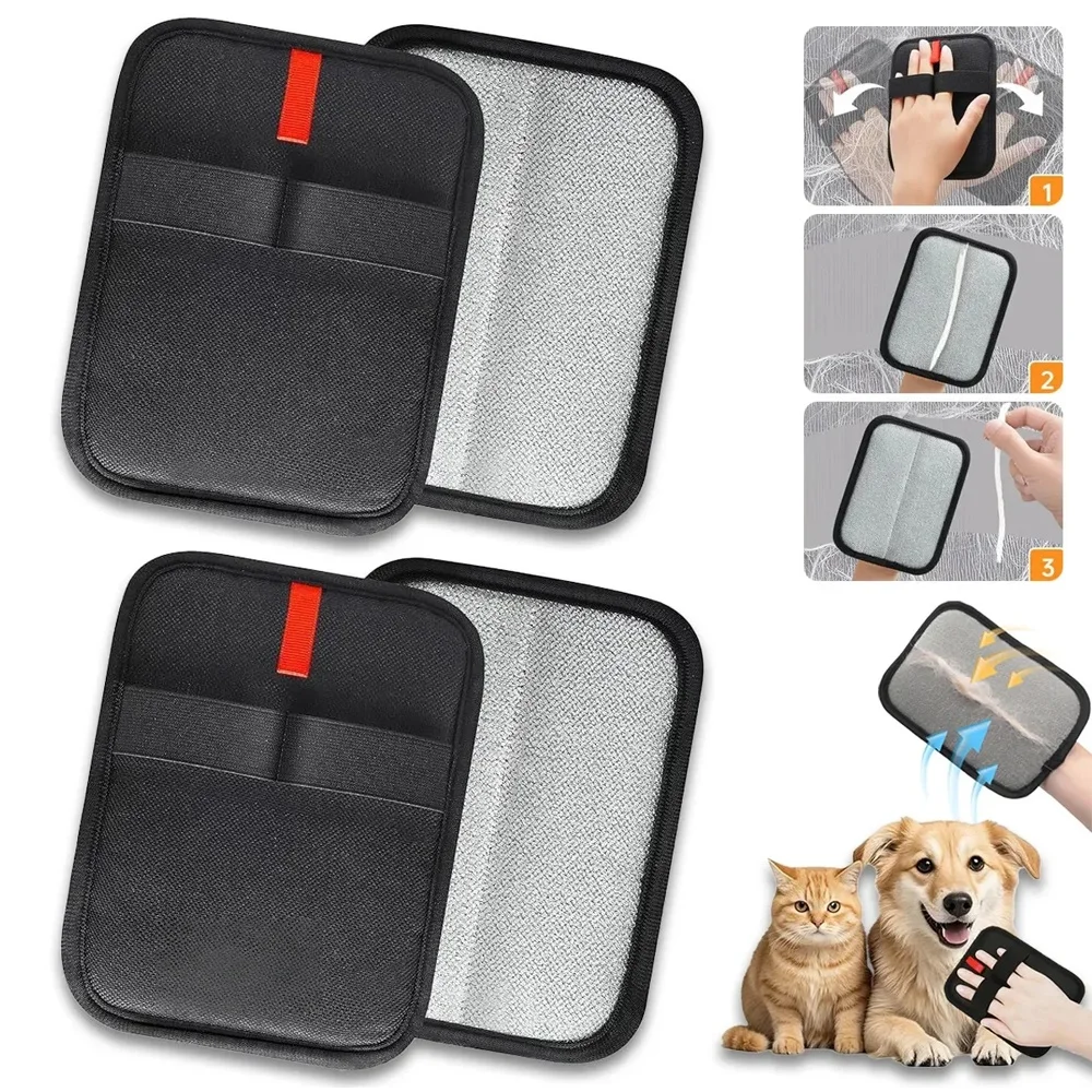 4Pcs Pet Hair Removal Gloves Reusable Electrostatic Cat Dog Hair Remover Grooming Gloves Brush Tool for Couch Carpet Car Seat