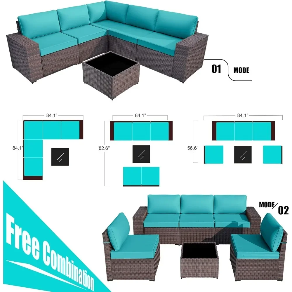 

-Modern Wicker Patio Furniture Sets With 5 Black&Brown Chairs Coffee Table 6 Pieces Outdoor Patio Conversation Sets