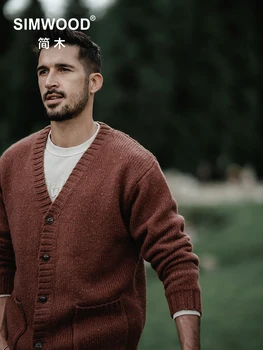 SIMWOOD 2025 primavera invierno nuevo cárdigan Vintage de gran tamaño para hombre mezcla de lana cálida suéter de punto con cuello en V de un solo pecho