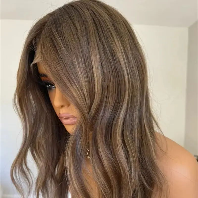 

Ombre Brown Blonde Highlights Synthetic HD Lace Front Wig 16 Inches Wave Bob Glueless Cosplay Party Wigs Small Large Size Cap