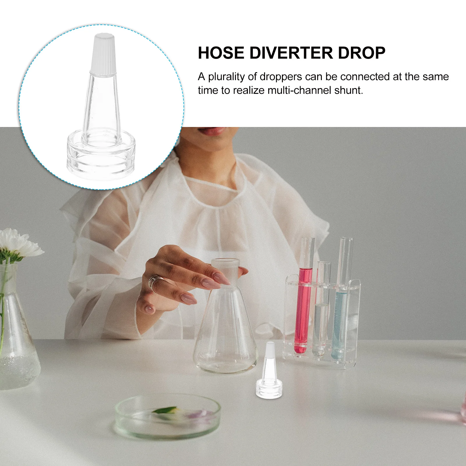 

20pcs Shunt Transparent Dropper Cap Soft Tube Liquid Bottle Cap Multichannel Splitter Lab Clear Bottle Horn Vial Lid
