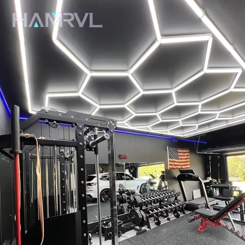 Honeycomb Garage LED Ceiling Light Barbershop 6500k Hexagon Lamp Customized Workshop Car 4S Auto Repair Detail Lighting Gym Room