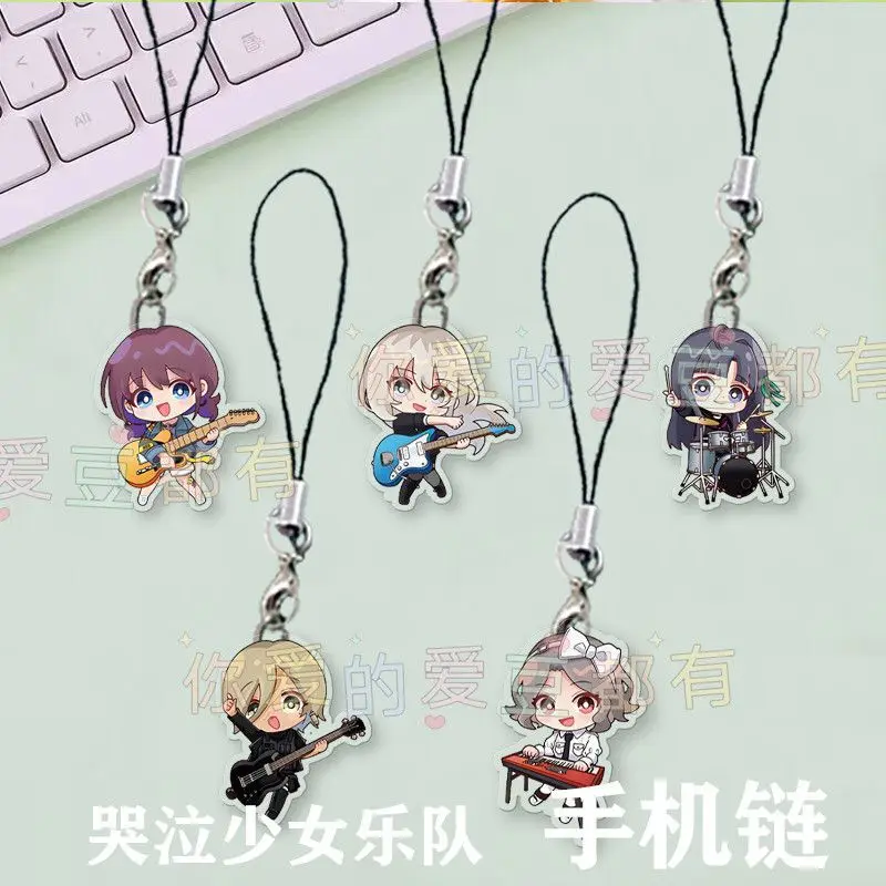

5Pcs Girls Band Cry Mobile Lanyard Chain Phone Case Cute Acrylic Keychains Lolita Pendant Studentferrule