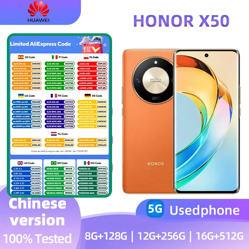 honor HONOR X50 5G Mobile phone 6.78inches 5800mAh Battery 108 MP main camera AMSnapdragon 6 Gen 1 OLED Original used phone