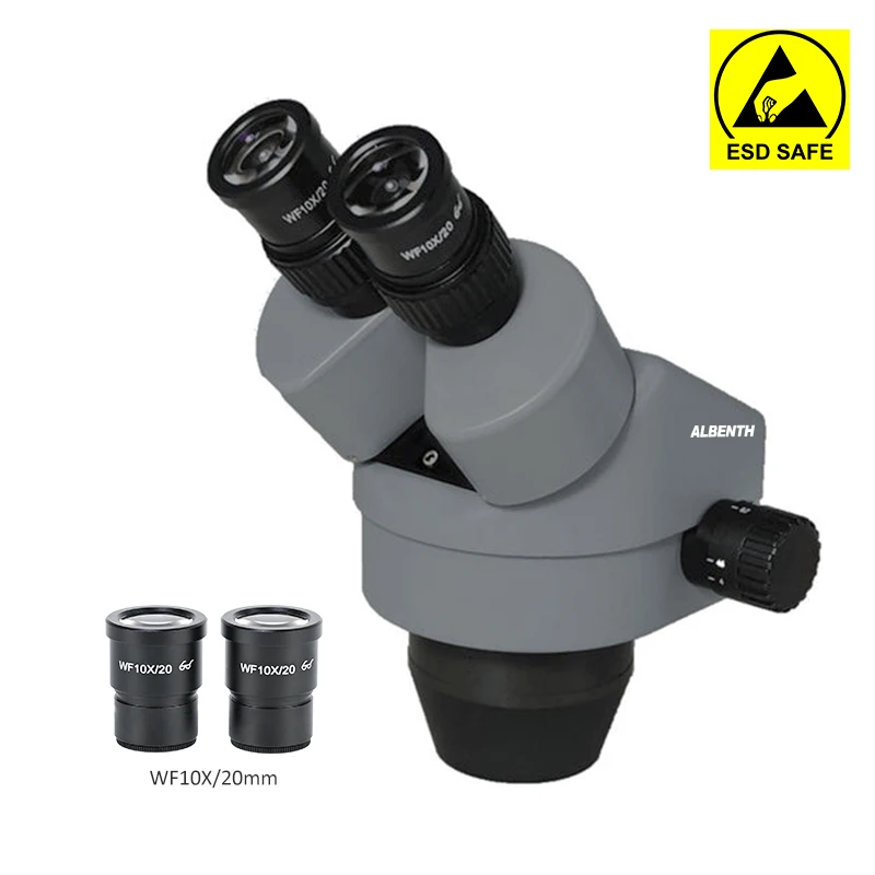 

Albenth 7x-45x Binocular Zoom Power ESD Stereo Microscope Head WF10X/20mm Eyepiece For Phone Repair