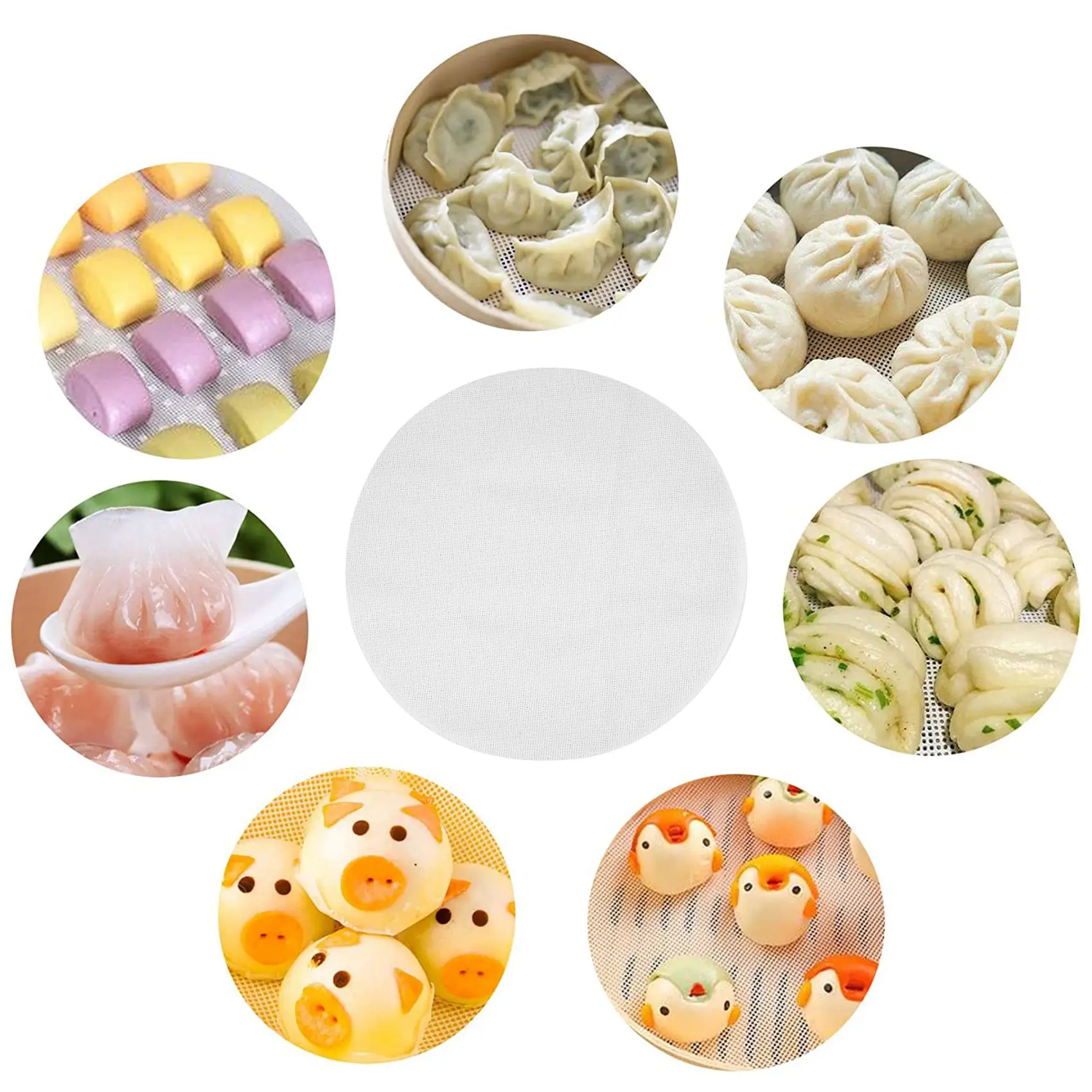 SLQZT 5 قطع من سجادات شبكية من السيليكون، وسادة باخرة مستديرة غير لاصقة قابلة لإعادة الاستخدام، حصيرة خبز الكعك على البخار، قطر 40 سم