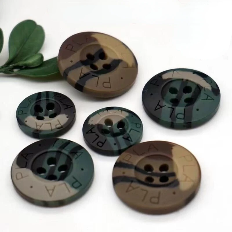 10PCS 15mm/20mm Camouflage Resin Round 4-Eye Letter Thickened Buttons for DIY Camouflage Clothing