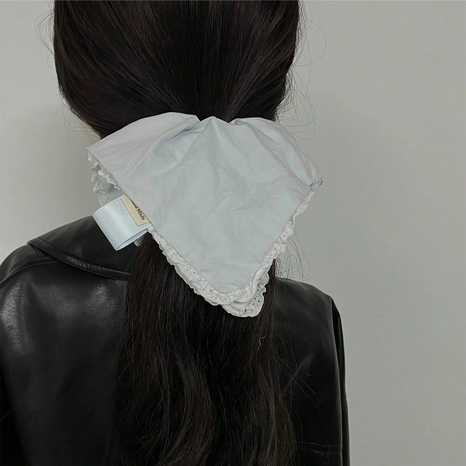 1Pc Women's Elegant Soft Light Blue Solid Hair Scrunchie, Korean Ins Minimalist Fashion Versatile Cute Hair Tie Scarf, Daily image 5