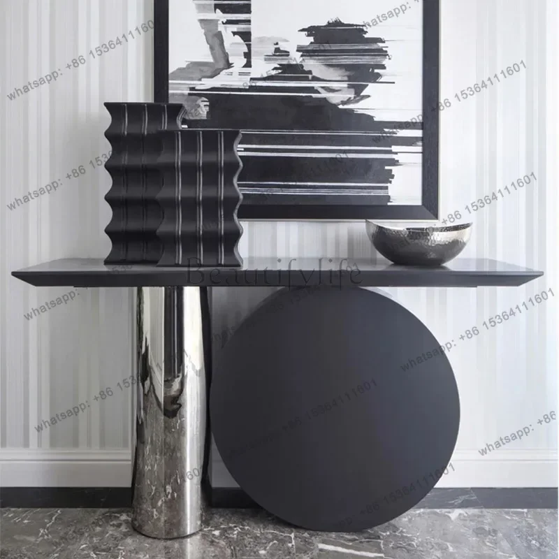 Entrance table Modern simple metal entrance table Creative light luxury corridor Wall decoration table Villa designer plan
