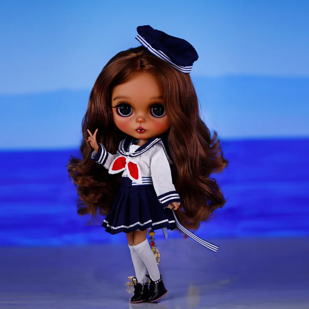 ICY DBS Blyth-pop Heet meisje Donkere huid Mat gezicht Handgeschilderde make-up Casual Veelzijdige outfit Jurk Anime Meisje 19-gewrichten Lichaam BJD