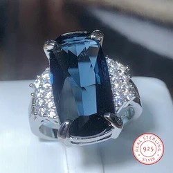 925 Stamp Exaggerated Atmosphere Dark Blue Zirconia Ring Female New Party Birthday Jewelry Gift Wholesale