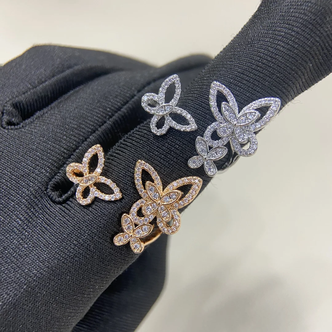 

classic Best Seller 925 pure Silver Fashion Women's Hollow-out Diamond Diversification Butterfly Ring Exquisite Party Gift