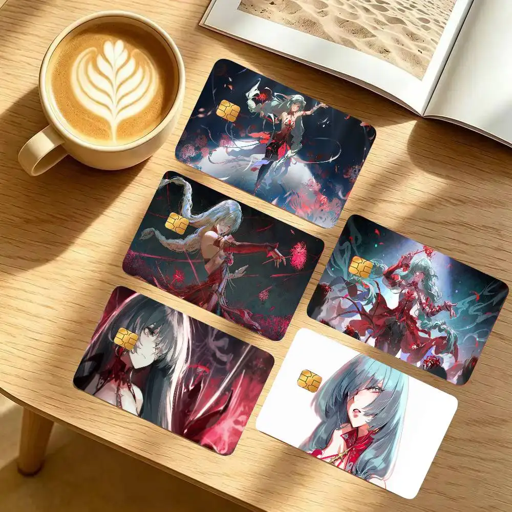 Philolova Anime Game W-Wuthering Waves Card Sticker 4Pcs Credit Card Skin Anti Scratch Bank Debit Card Decal