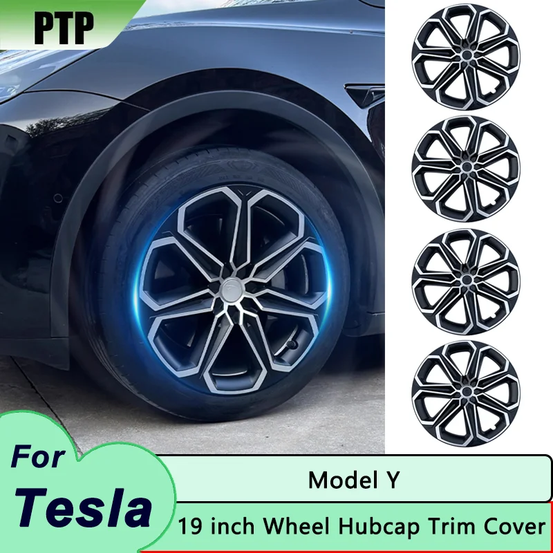 4PCS 19 Inch Wheel Hub Cap for Tesla Model Y Full Cover Hubcap ABS Plum Blossom Shape Wheel Covers Decorative Car Accessories