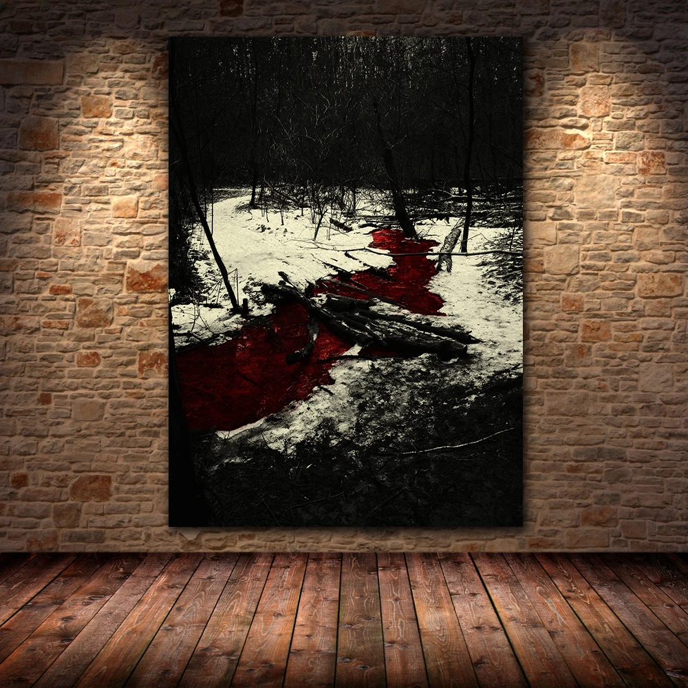 Streams Of Blood Flowing In The Woods Vintage Wall Art Canvas Painting Blood In The Winter Forest Art Poster Print Decoration