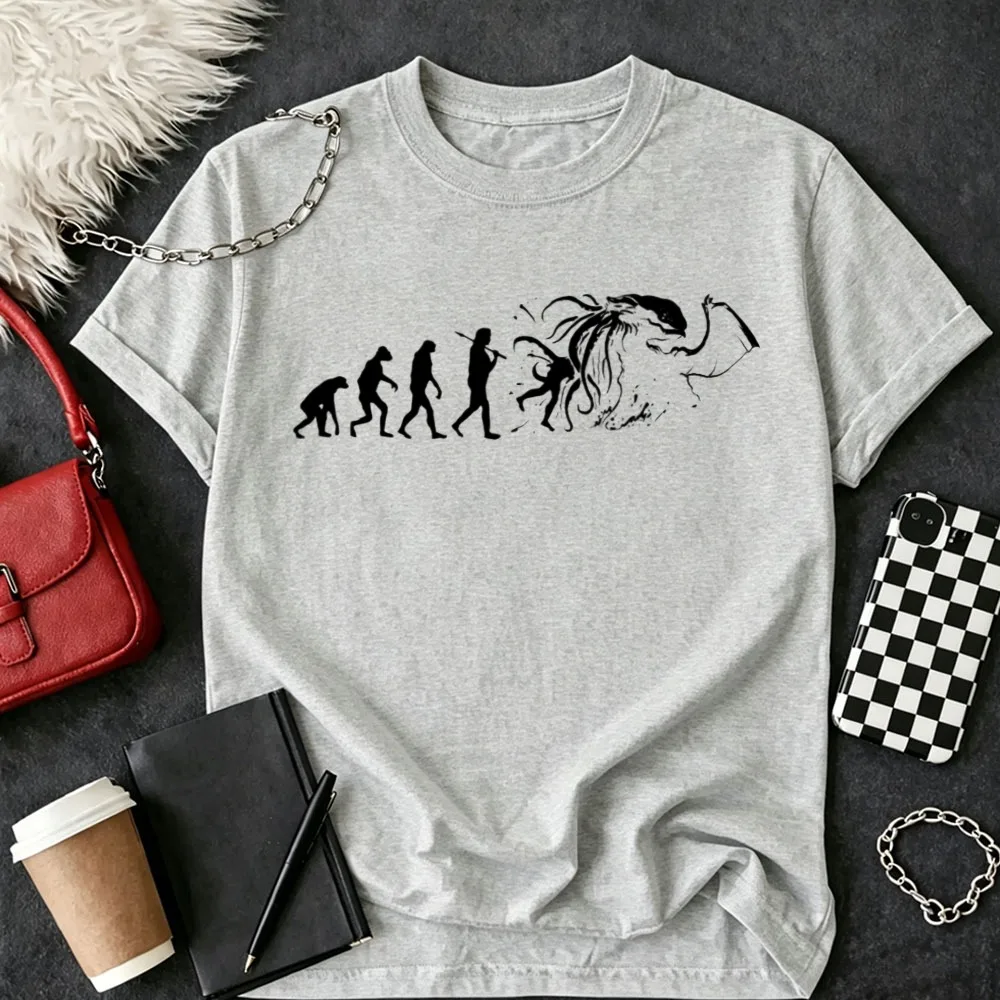 Mens Evolution of Cthulhu Funny Parody Cotton T Shirt  Harajuku Funny Outdoors High Quality Cotton Short-sleev Beach Vacation