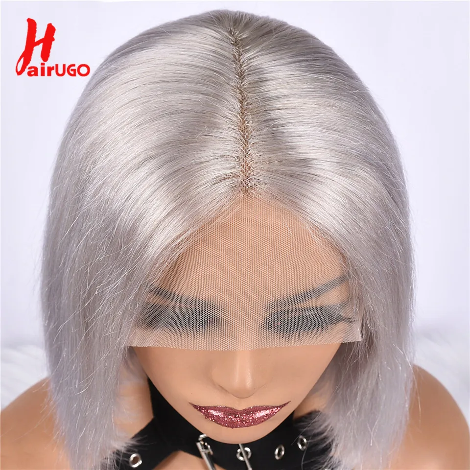 Gray Bob Wig Straight Silver Gray13*4 Lace Front Wigs Preplucked 4*4 Lace Closure Human Hair Wigs Transparent 13x4 Lace Bob Wigs