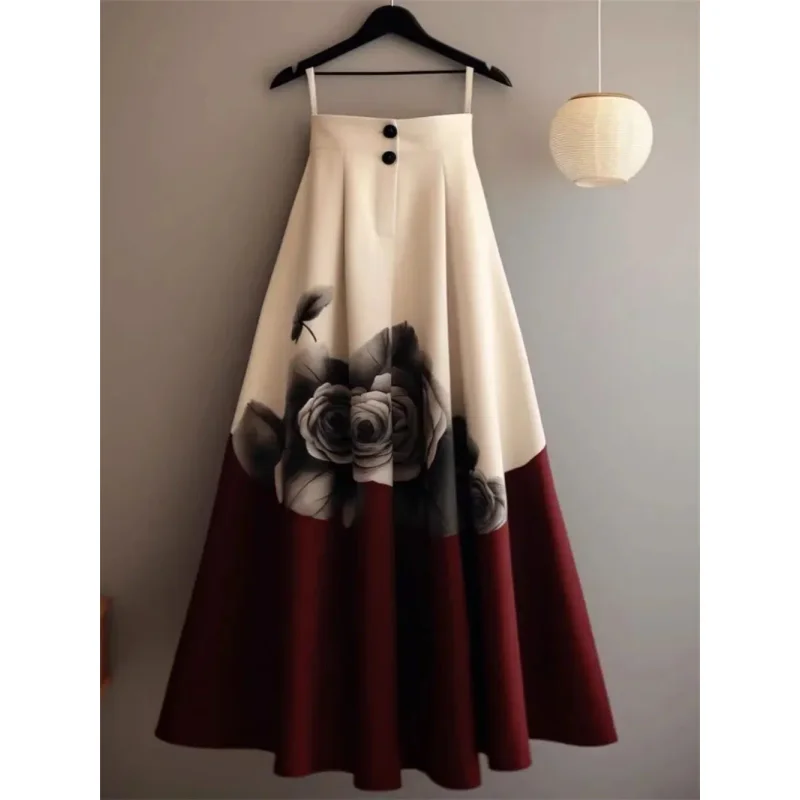 Spring Summer Plus Size Spring and Autumn National Style Long Skirt Pleated Beautiful Skirt A-line skirt Skirts for Women