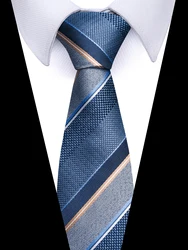 Hot Sale Classic 8 cm Silk Tie Stripe Blue Gravatas For Men Suit Accessories Fit Wedding Workplace Birthday Gift