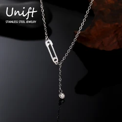 Unift Zircon Safety Pin Dangle Necklace for Women Girl Stainless Steel Necklace Choker Trendy Elegant Hope Faith  Jewelry Gift