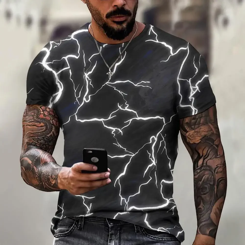 Men's T Shirt 3d Lightning Print Mens Short-Sleeved Tops Summer Street Fashion T-Shirt for Men Casual Tees Oversized Clothing