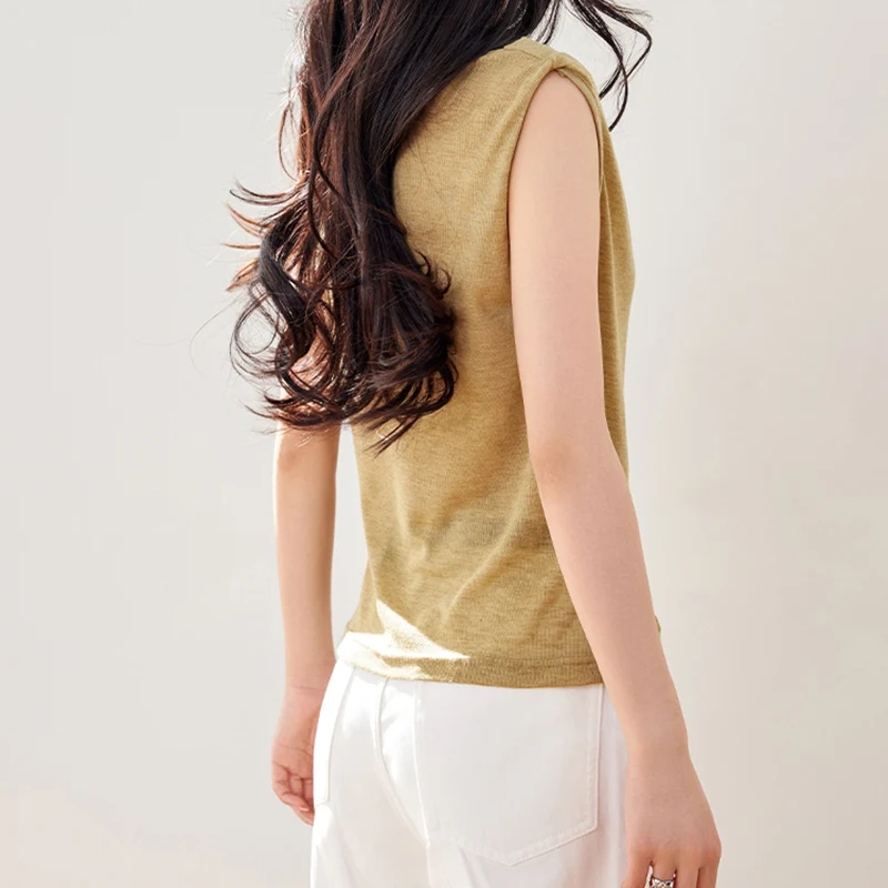 Simple Style Casual Stacked Collar Vest Womens Tops 2025summer Fashion Basic Sleeveless Straight T-shirt Loose Shirts Versatile