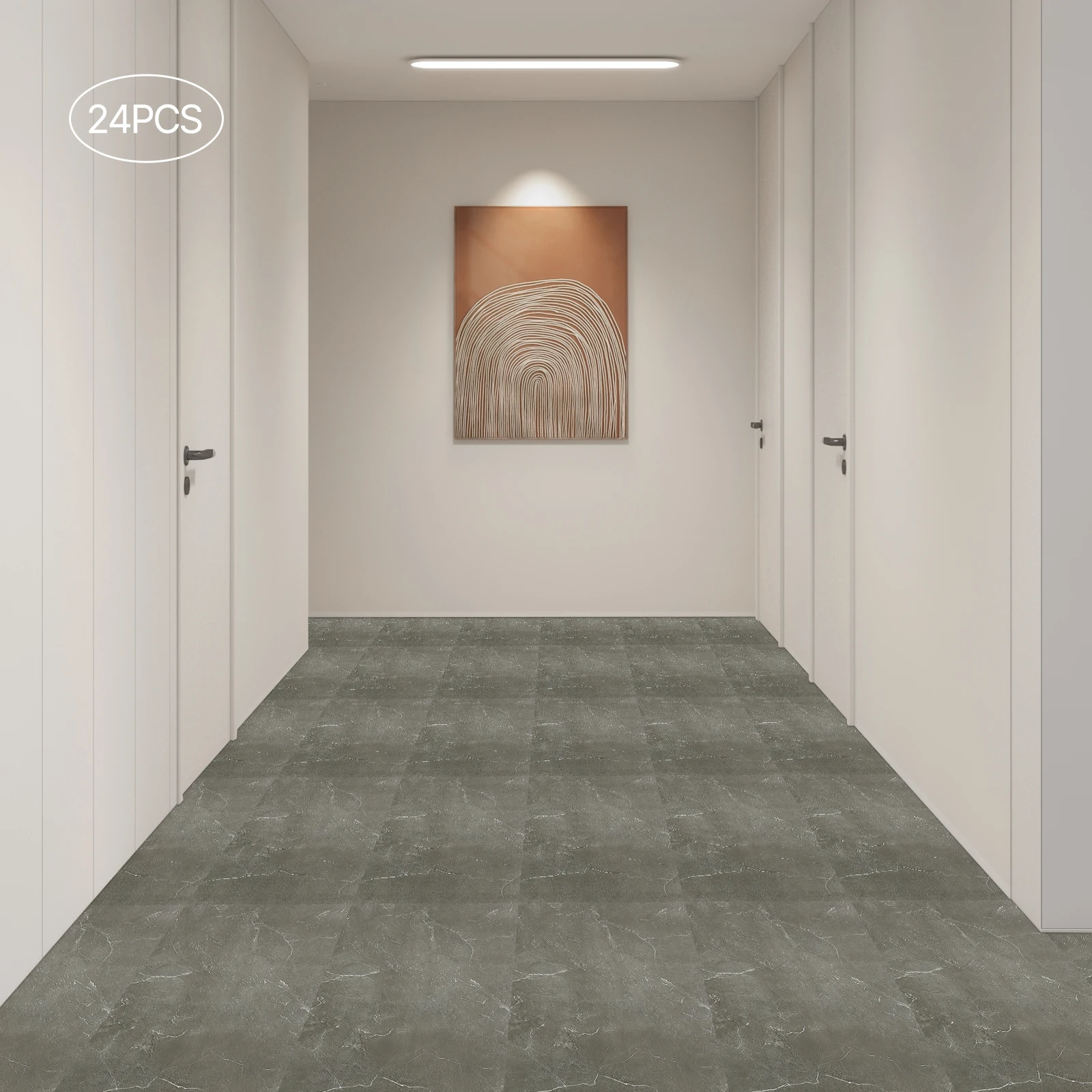 24 Stück selbstklebende Vinyl-Bodenbeläge, PVC-Bodenfliesen, 60 x 30 cm – 4,32 m², selbstklebende Bodenfliesen, rutschfest und wasserdicht, PVC-Fliesen für Wohnzimmer, Küche, Schlafzimmer, Grau