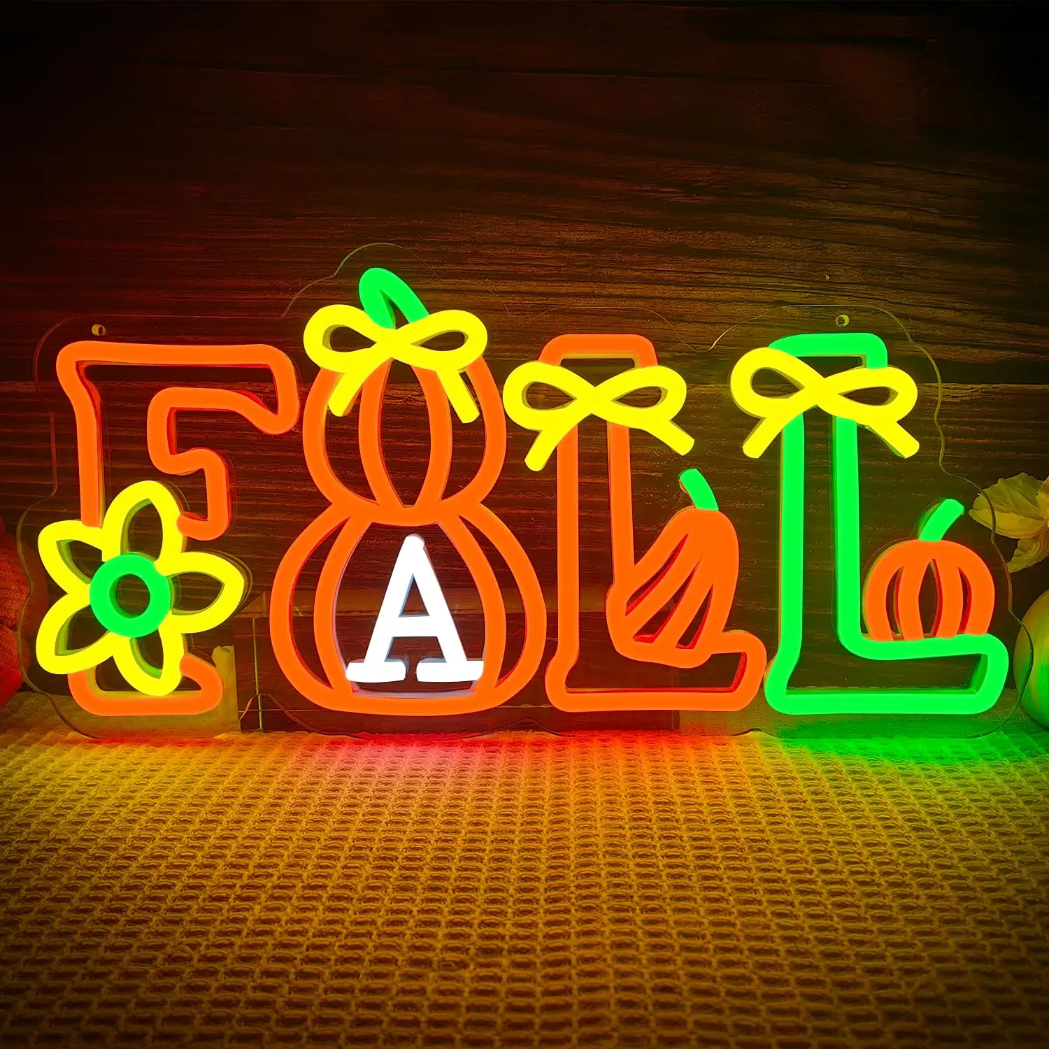 Hello Fall LED Neon Sign for Wall Decor Dimmable Switch for USB Power Pumpkin Maple Leaf Harvest Season Autumn Decoration