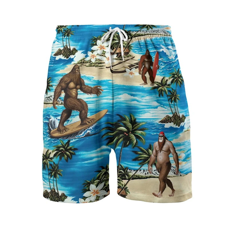 Bigfoot 3D Printed Short Pants For Men Vintage Sasquatch Hawaiian Beach Shorts Casual Vacation Monkey Ape Trunks Aloha Trousers