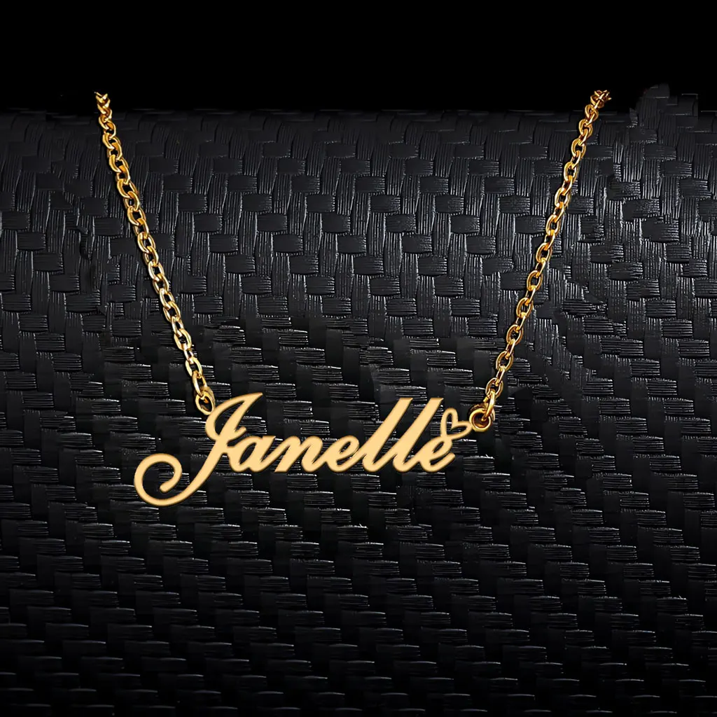 

AOLOSHOW Trendy Janelle with Heart Pendant Name Necklace for Women Stainless Steel Gold Plated Jewelry Mother's Day Gift
