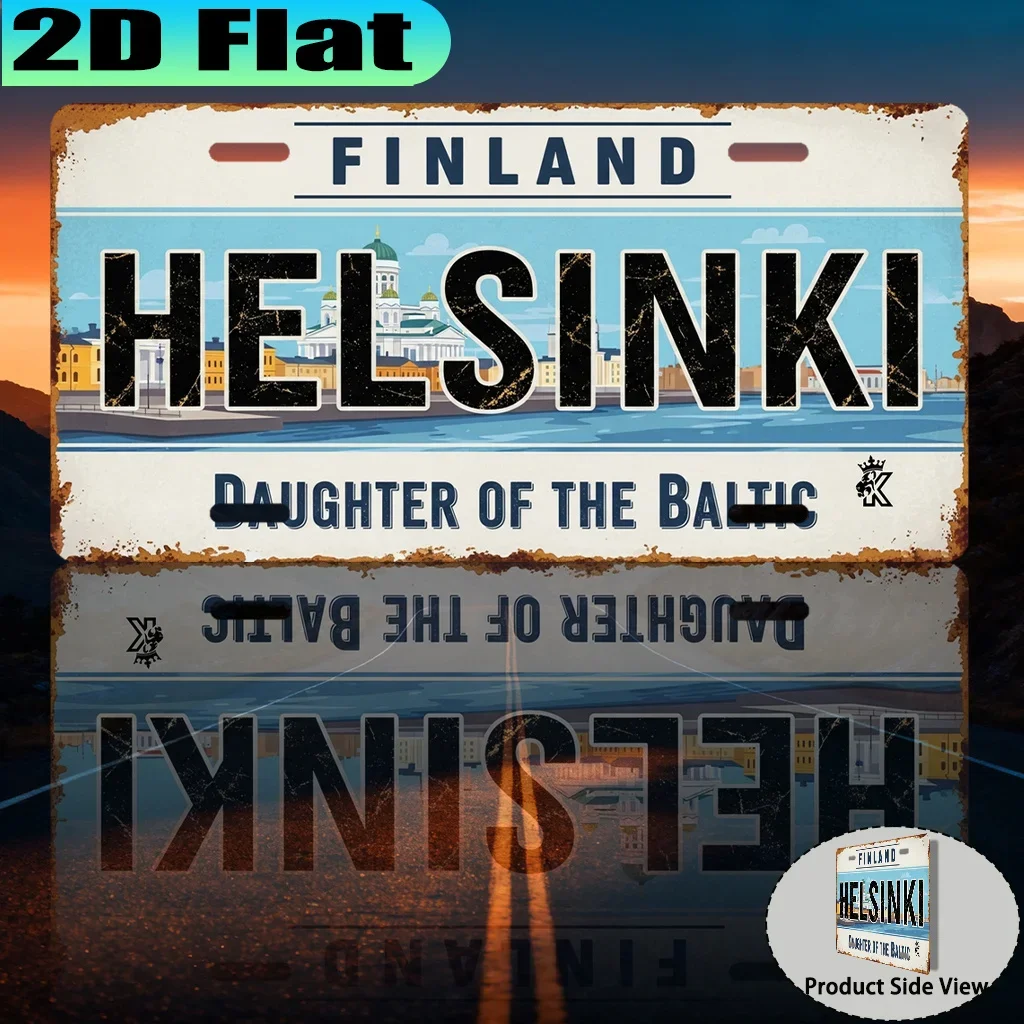 2D Flat - 【2D Flat】 2D Flat - [2D Flat] 1pc 2D Flat Helsinki Daughter of the Baltic Retro Aluminum Sign | 30.48x15.24 cm, Vin