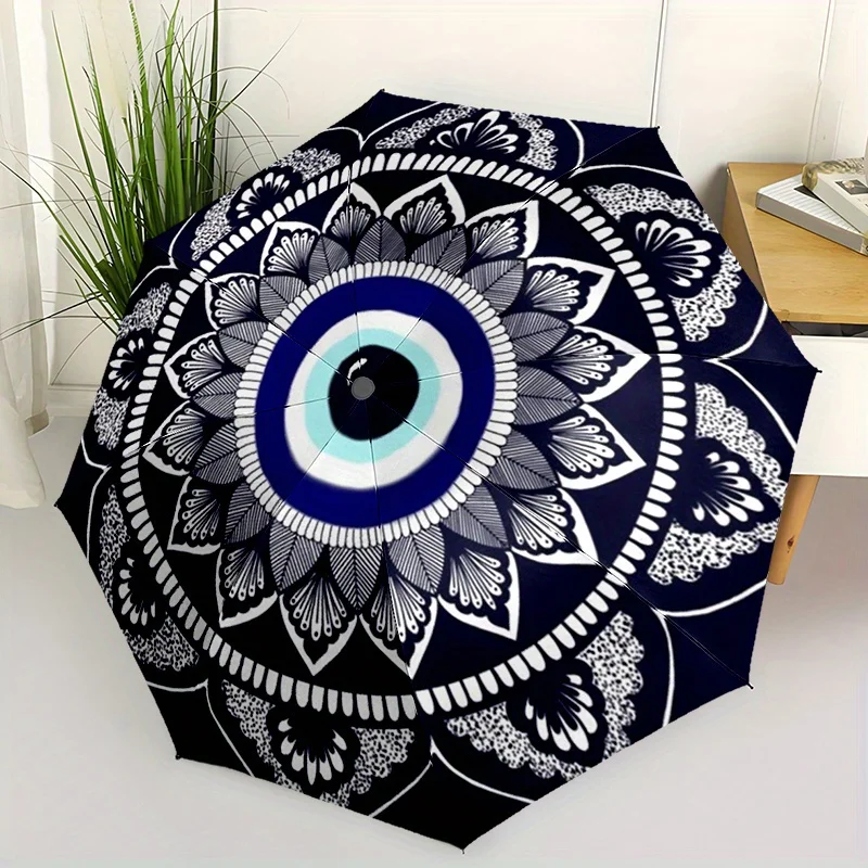 

1pc Evil Eye Umbrella - Automatic Open/Close, 8-Rib Sturdy Frame, Black/Blue/White/Gray/ - Halloween, Christmas, Birthday, Hou