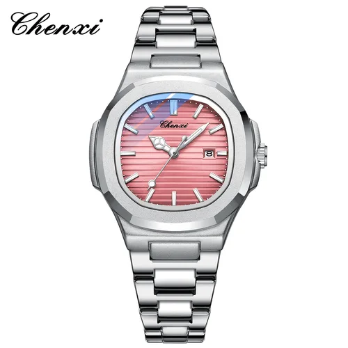 Imagen 2 del producto CHENXI 8222 nuevos relojes para mujer, reloj de pulsera de cuarzo de acero inoxidable plateado elegante a la moda para mujer, reloj de regalo femenino