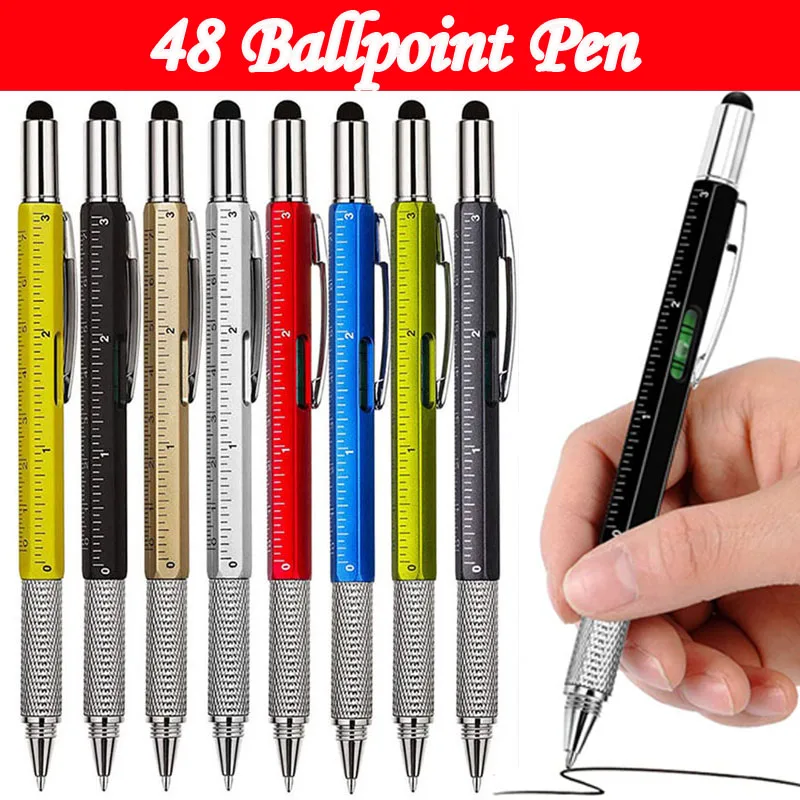 

48Pcs 6 In 1 Touch Ballpoint Stylus Pen With Spirit Level Ruler Screwdriver Tool Office School Supplies Hand tool