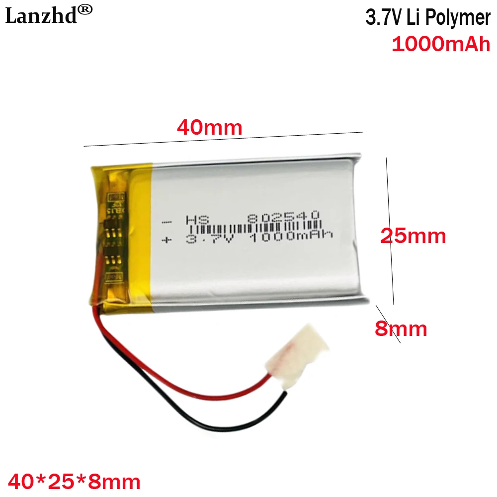 

3.7v lithium battery 802540 1000mAh battery for navigation devices dashcams medical equipment toys beauty instruments