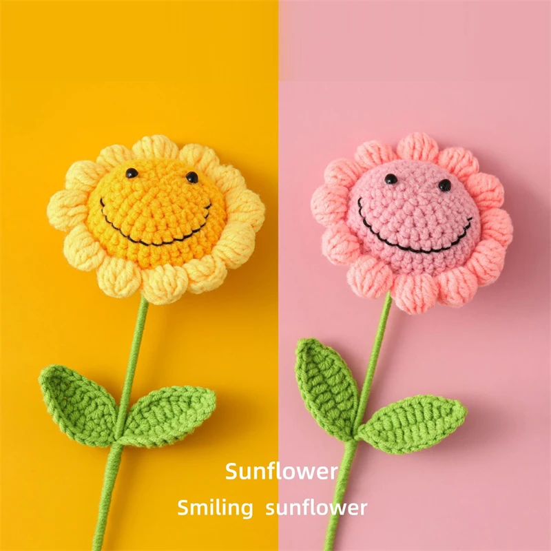 Graduation Season Handmade Knitted Woolen Smiling Face Sunflower Sun Pollen Yellow Simulated Flower Festival Gift