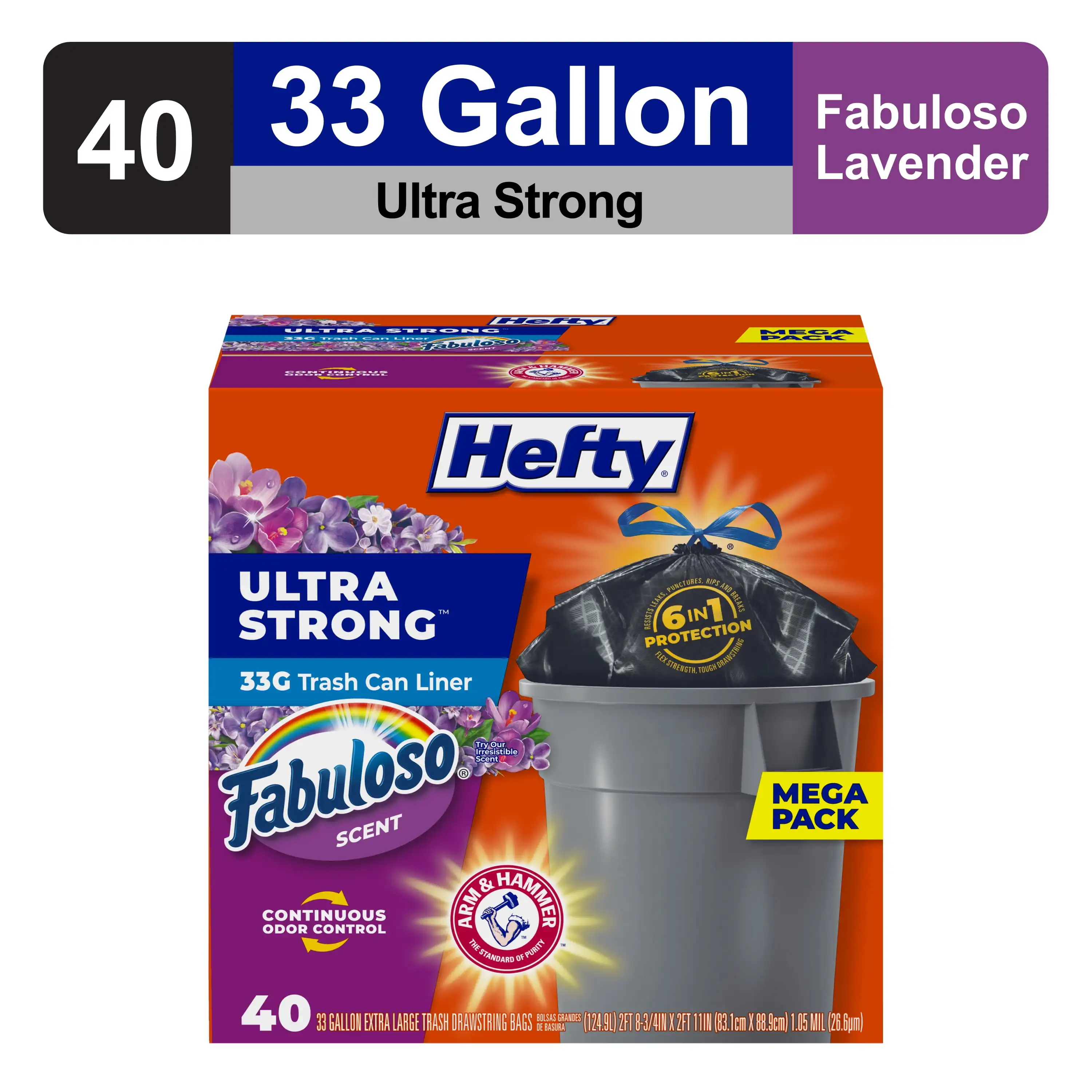 Ultra Strong 33 gallon Trash Bags, Large Trash Bags, Black, Fabuloso Scent, 40 Bags The strong drawstring is puncture resistant