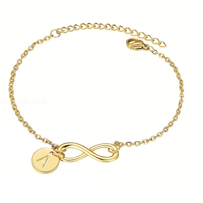 Fashion Carving Letters on Round Pendant Bracelets Women Men Transverse 8 Infinity Lucky ∞ Symbol Gold Color Bracelet Jewelry