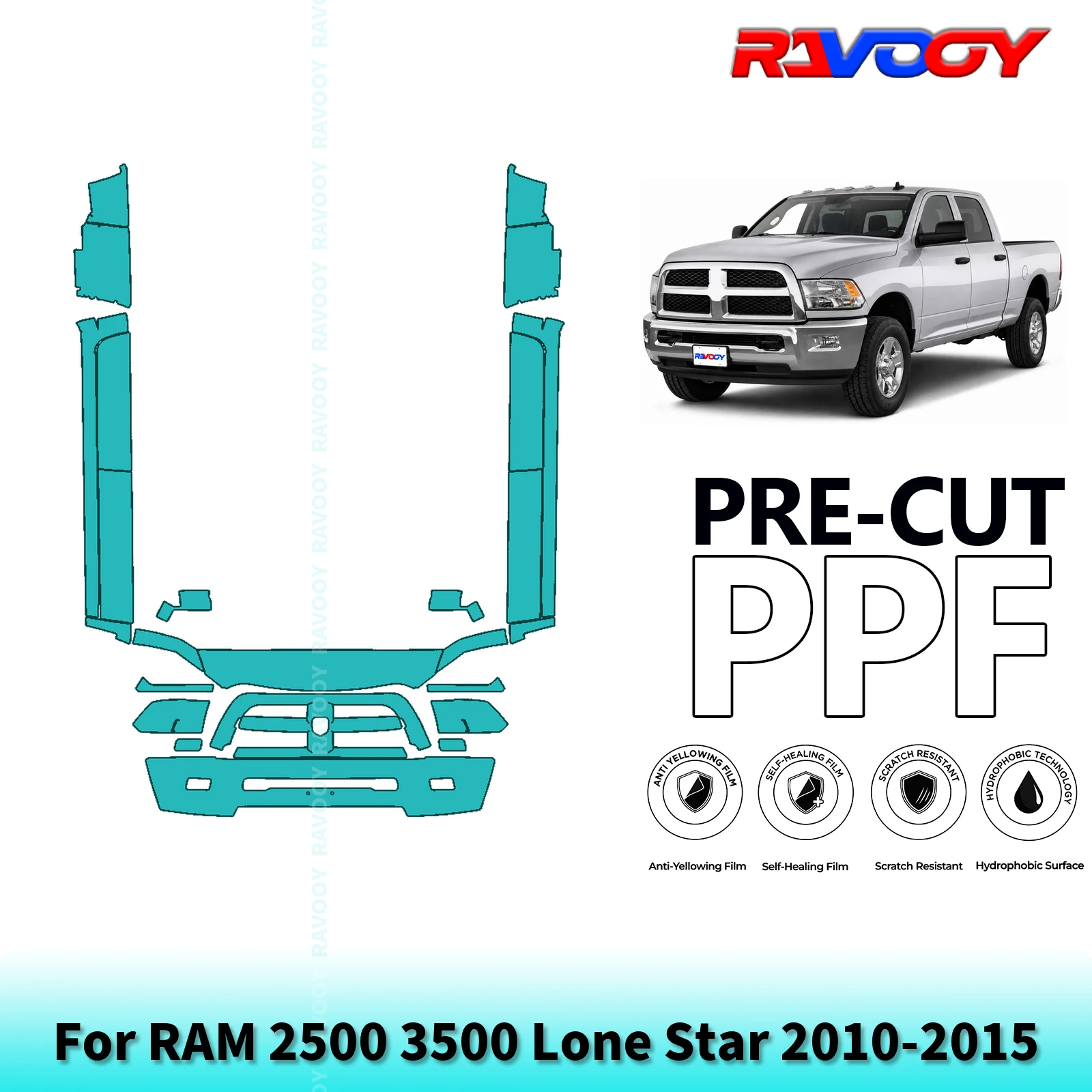 For RAM 2500 3500 Lone Star 2010-2015 Partial Front+Rockers Pre-Cut Paint Protection Film PPF Stone Chip Kit | Clear/Matte/Black