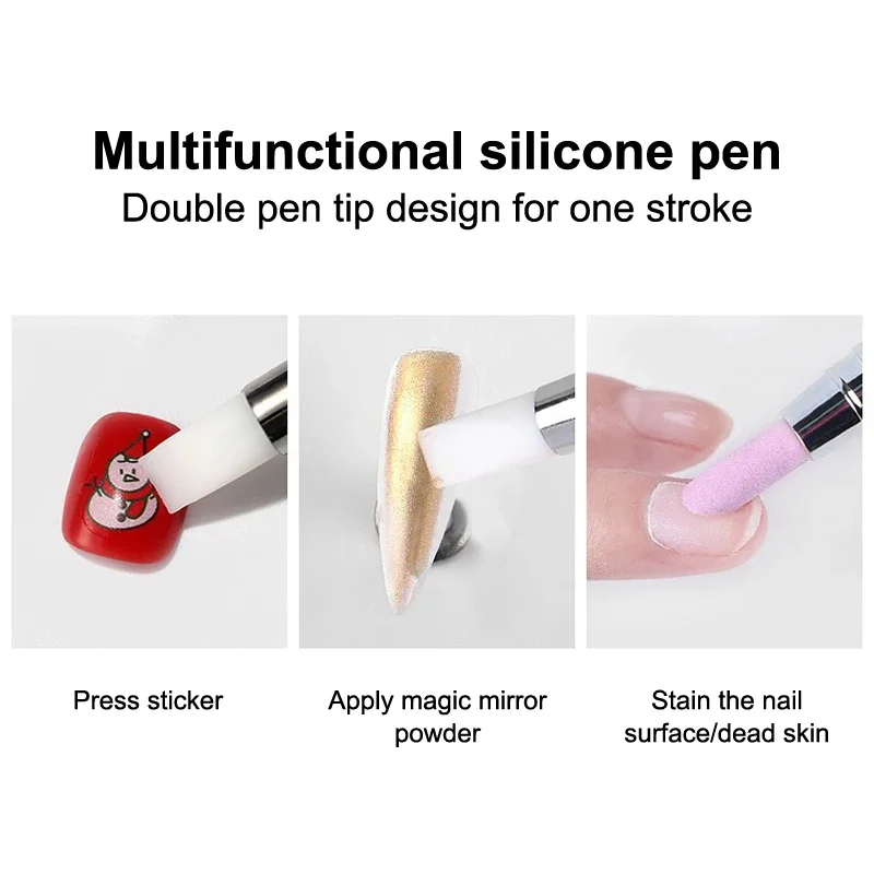 1 szt. Dwustronny, wielofunkcyjny silikonowy pisak do paznokci, kwarcowy przyrząd do usuwania skórek, polerowania paznokci, usuwania martwego naskórka.