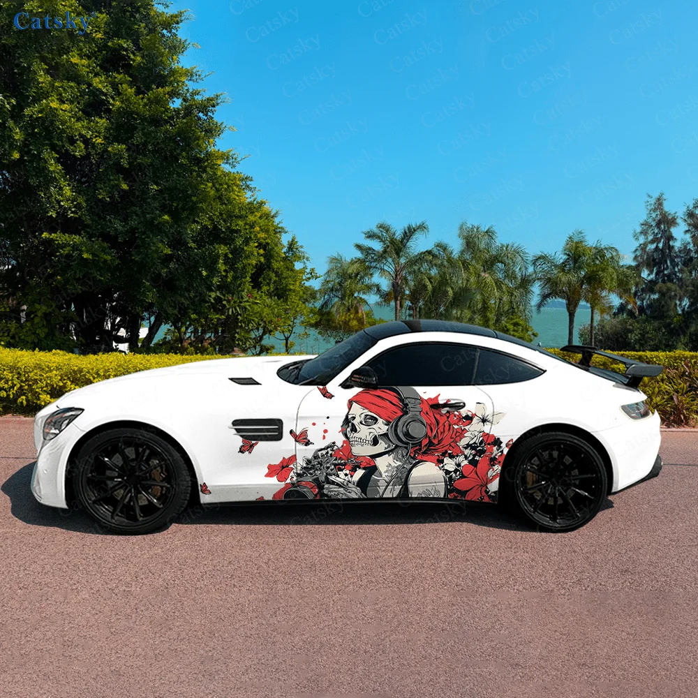 

Colorful Skull Tattoo Car Vinyl Wraps Decal Self-adhesive PVC Sticker Suitable for Trucks SUV Decoration Auto Accessories Gift