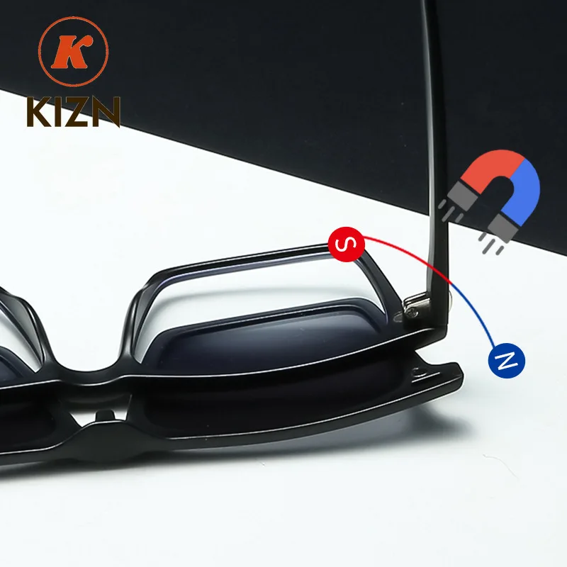 KIZN 스포츠 근시 편광 자석 선글라스 남녀 클립온 안경 사각 광학 안경 6 in 1 안경테 -0.5 ~