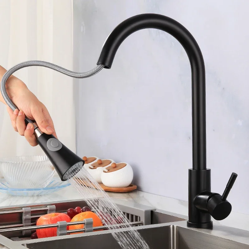 

Kitchen Faucets Pull Out Sink Tap Stainless Steel Swivel Spout Sink Faucet Cold and Hot Water Mixer Tap 360 Degree Single Handle