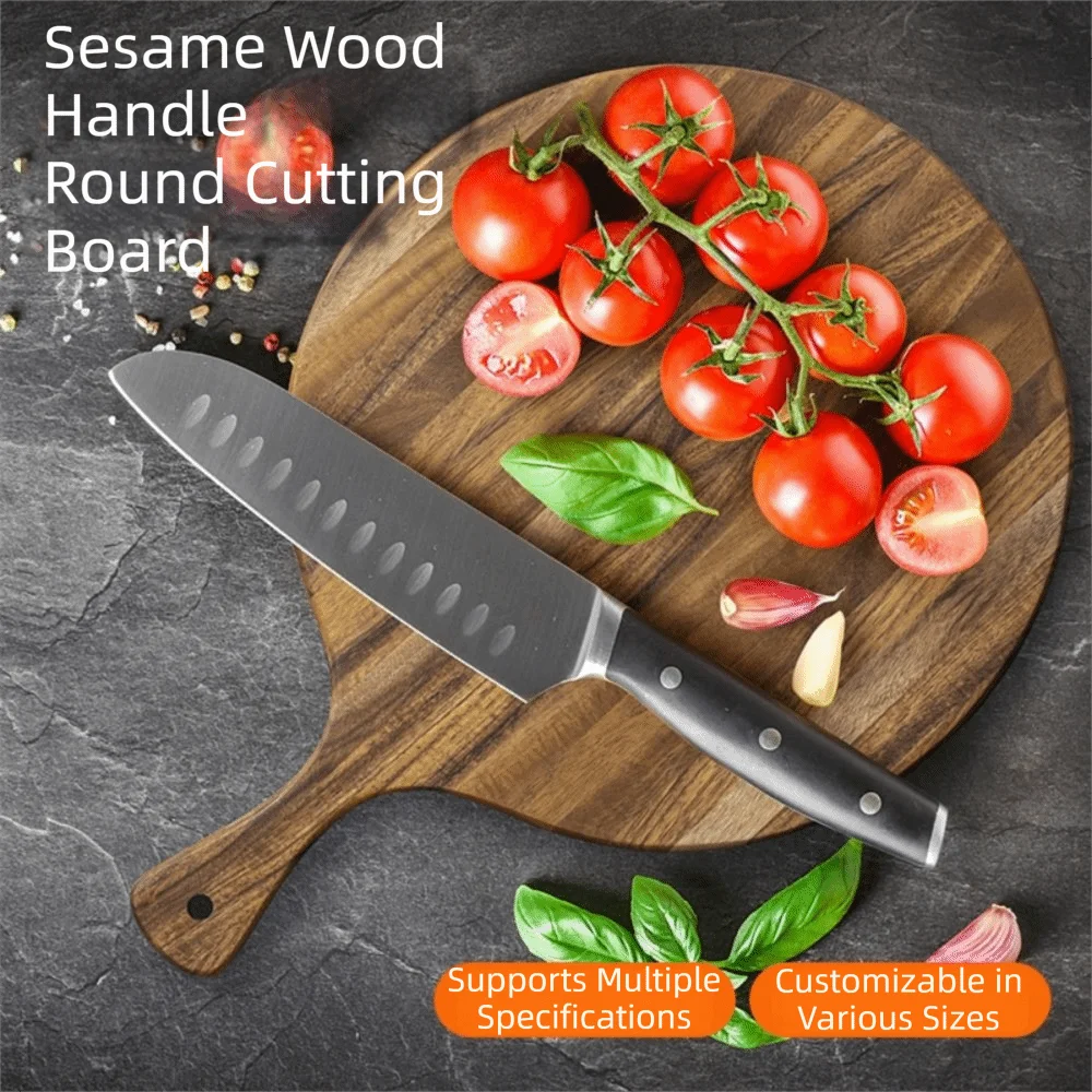 Durable Multi-Styles Wood Chopping Board Multi-Purpose Reversible Pizza Pan with Handle Sap Groove Steak Board Bread