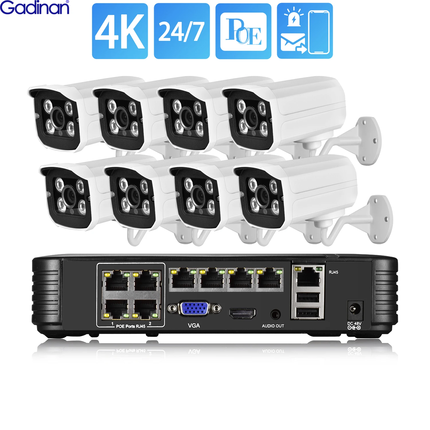 

Gadinan Security Camera System 4/8CH 8MP 4K HD POE NVR Kit CCTV 2.8mm Lens Audio Record IP Camera Outdoor Video Surveillance Set