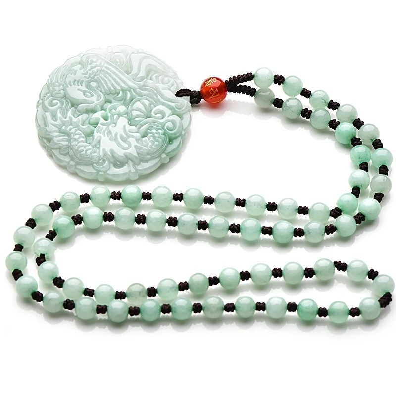 Home Family Mascot Nature Myanmar Jade Pendant Dragon Phoenix Amulet Bead Hanging Ornaments