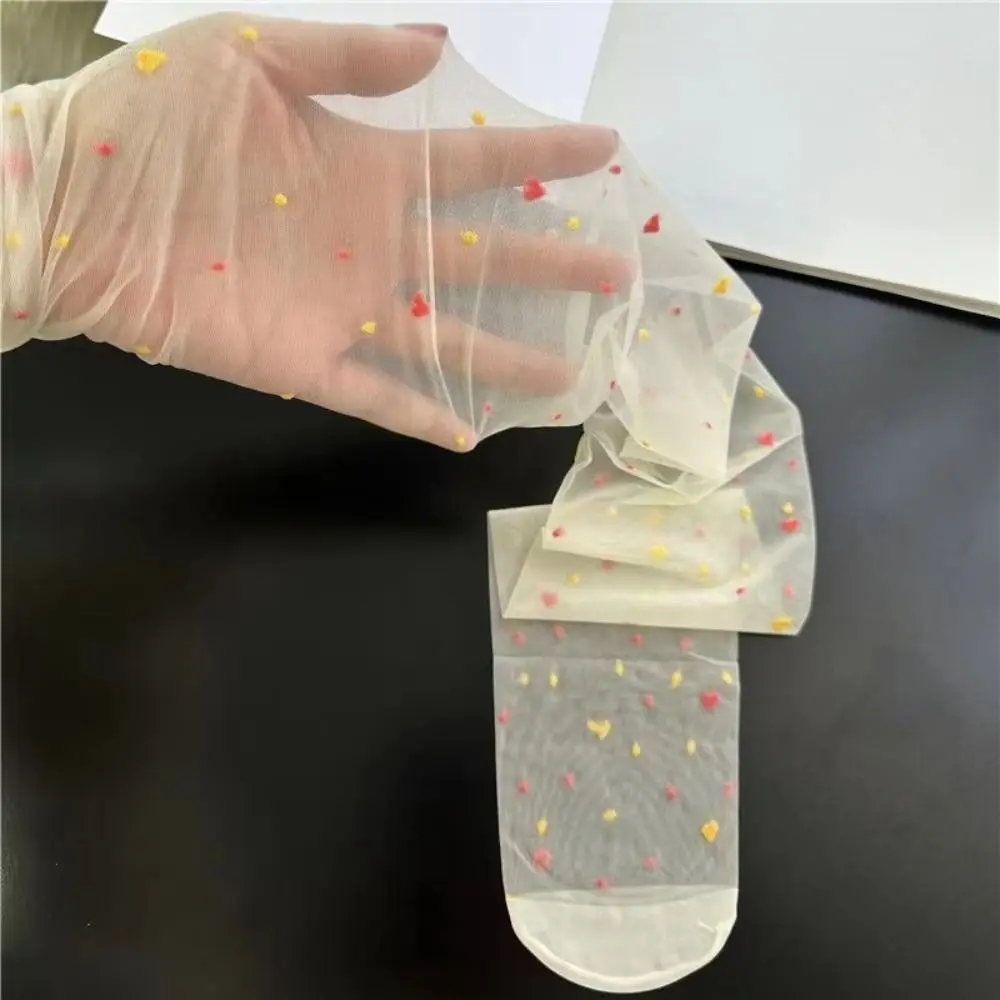 2Pcs Transparent Heart Long Tights Ultra-thin Lolita JK Style Colorful Dot Stockings Harajuku Nylon Mesh Pantyhose Girl